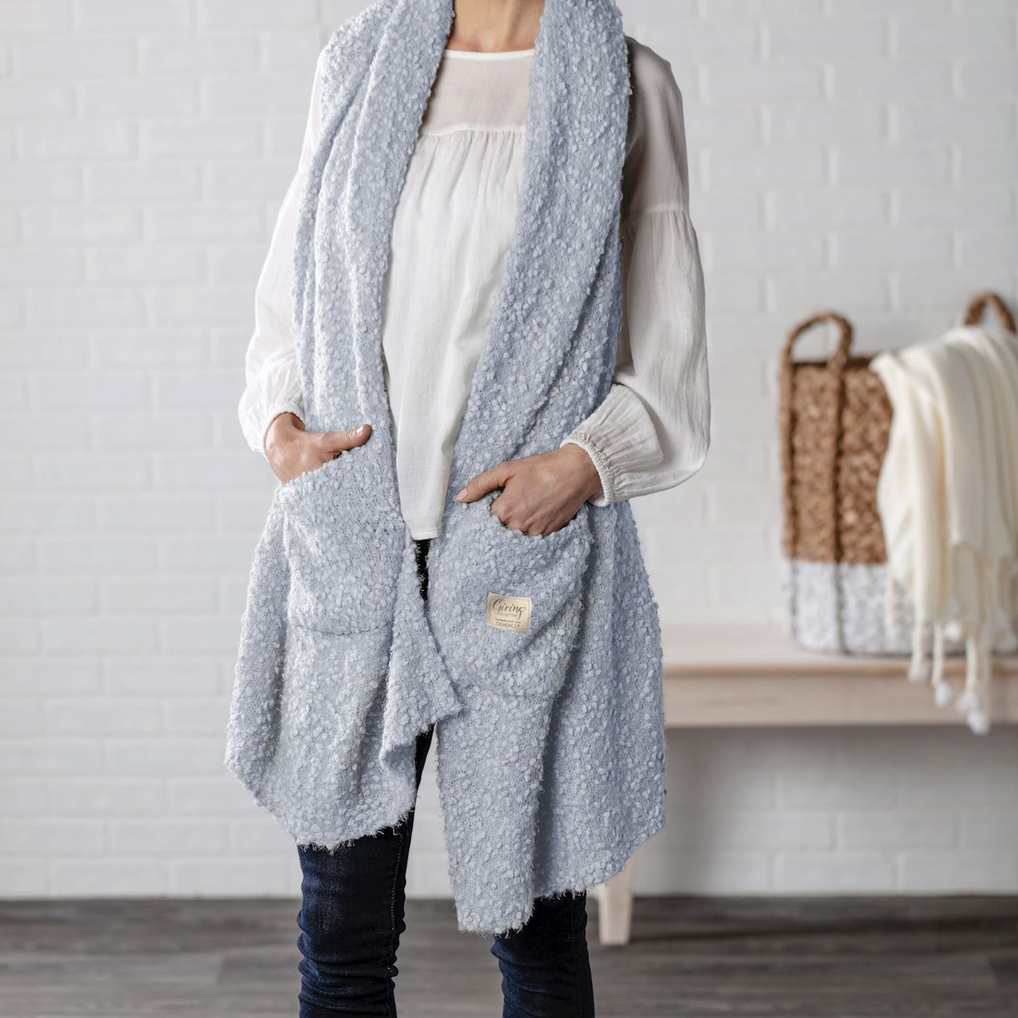 Demdaco Light Blue Giving Shawl