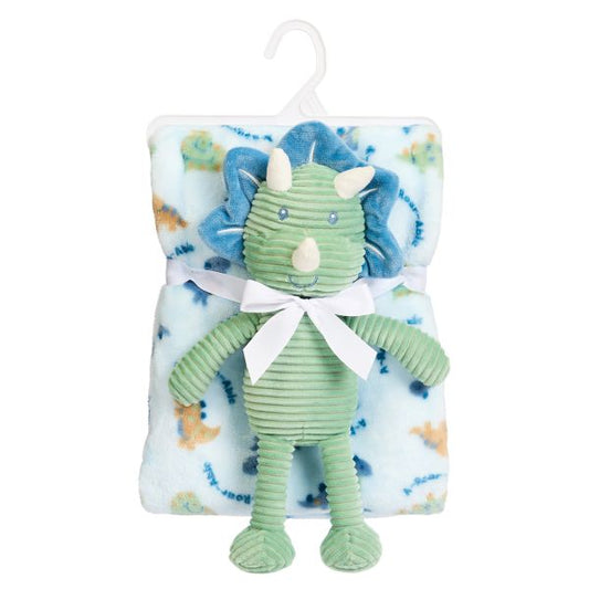 2 Piece Blanket and Plush Green Dino Set