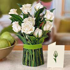 Pop Up Paper White Roses Bouquet