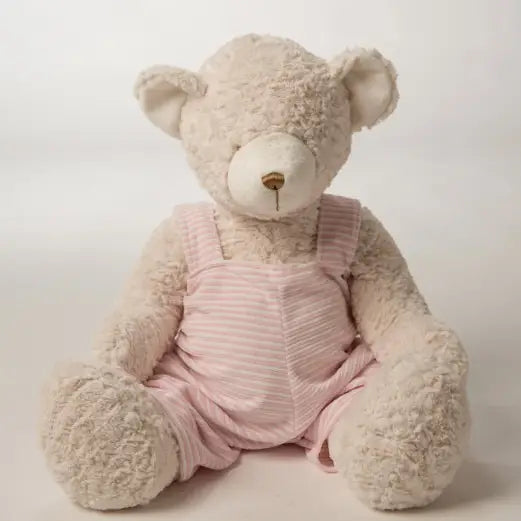 Pink Striped Overalls Teddy Bear